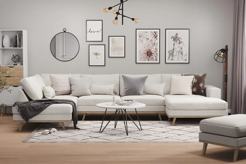 Copenhagen 5-sits Vänstervänd U-formad Soffa med Divan och Schäslong i Tyg - Ljusgrå - Möbler - Soffa - U-soffa