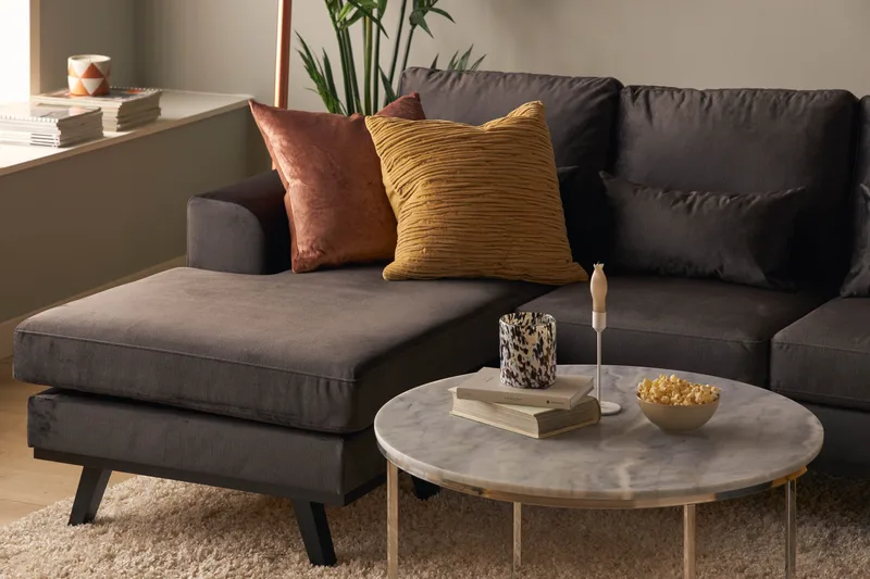 Copenhagen Compact 4-sits Högervänd U-formad Large Soffa med Divan och Schäslong i Sammet - Mörkgrå - Möbler - Soffa - U-soffa