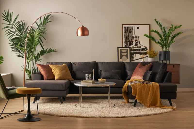 Copenhagen Compact 4-sits Högervänd U-formad Large Soffa med Divan och Schäslong i Sammet - Mörkgrå - Möbler - Soffa - U-soffa