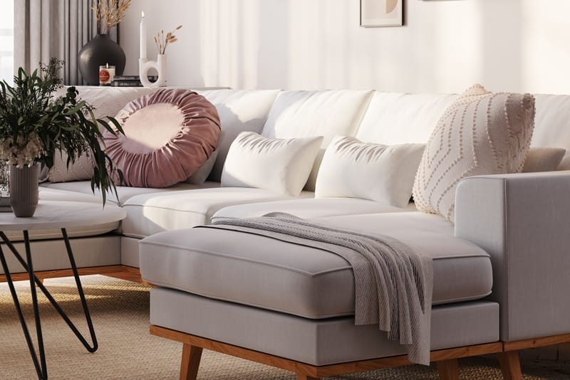 Copenhagen Compact 4-sits Högervänd U-formad Soffa med Divan och Schäslong i Tyg - Ljusgrå - Möbler - Soffa - U-soffa