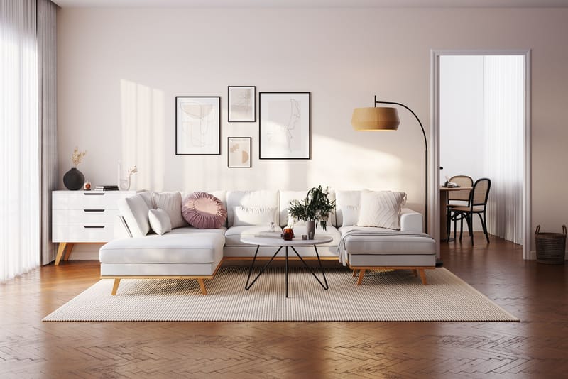 Copenhagen Compact 4-sits Högervänd U-formad Soffa med Divan och Schäslong i Tyg - Ljusgrå - Möbler - Soffa - U-soffa
