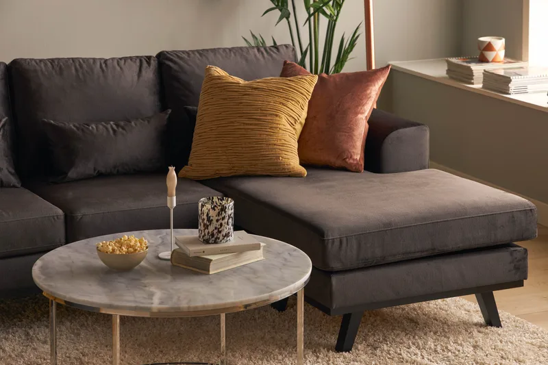 Copenhagen Compact 4-sits Vänstervänd U-formad Large Soffa med Divan och Schäslong i Sammet - Mörkgrå - Möbler - Soffa - U-soffa