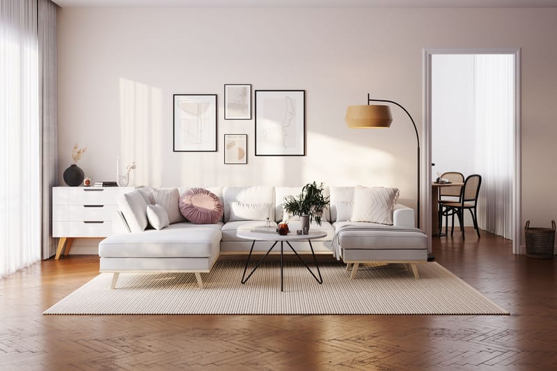 Copenhagen Compact 4-sits Vänstervänd U-formad Soffa med Divan och Schäslong i Tyg - Ljusgrå - Möbler - Soffa - U-soffa