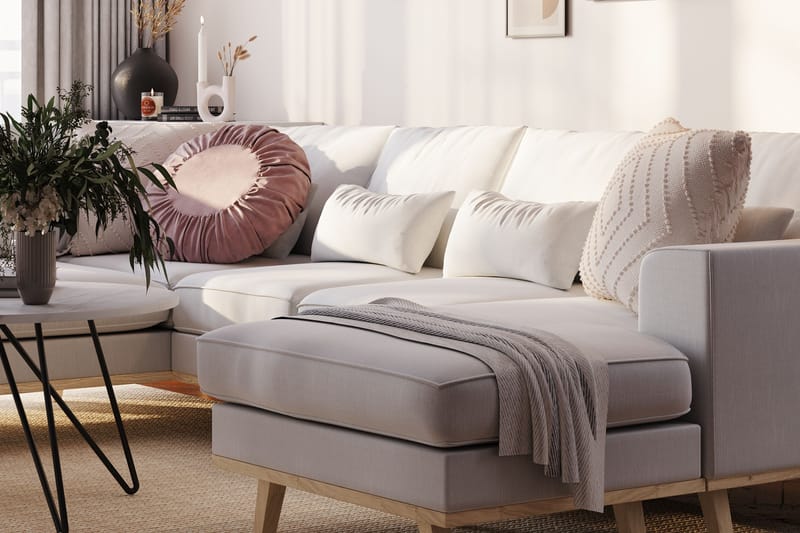 Copenhagen Compact 4-sits Vänstervänd U-formad Soffa med Divan och Schäslong i Tyg - Ljusgrå - Möbler - Soffa - U-soffa