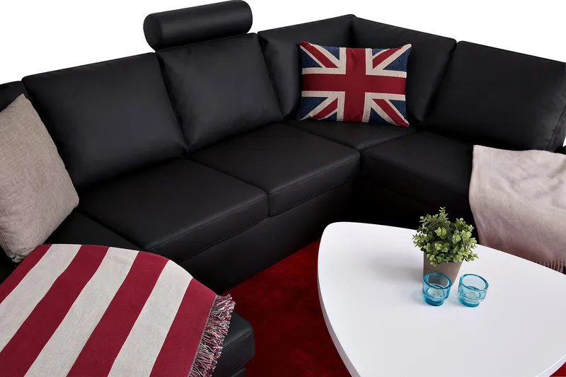 Crazy 4-sits Högervänd U-formad Large Soffa med Divan och Schäslong i Konstläder - Svart - Möbler - Soffa - U-soffa