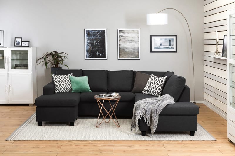 Crazy 4-sits Högervänd U-formad Large Soffa med Divan och Schäslong i Tyg - Antracit - Möbler - Soffa - U-soffa