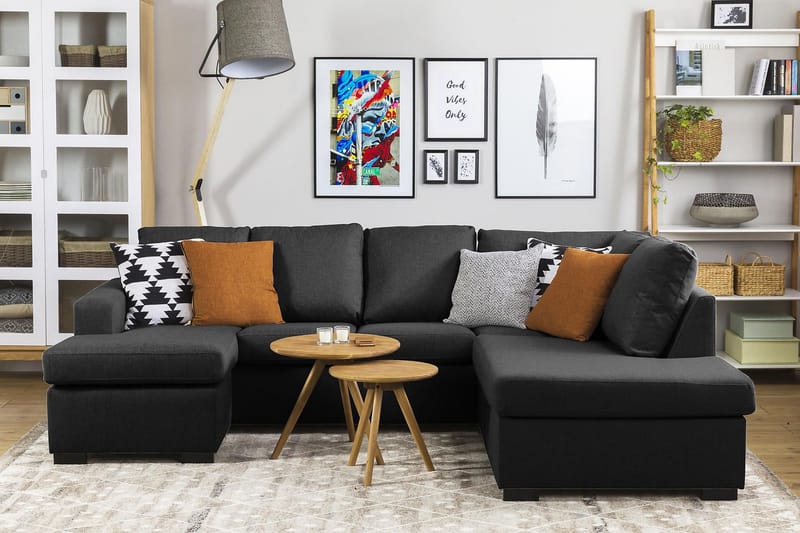 Crazy 4-sits Högervänd U-formad Large Soffa med Divan och Schäslong i Tyg - Antracit - Möbler - Soffa - U-soffa