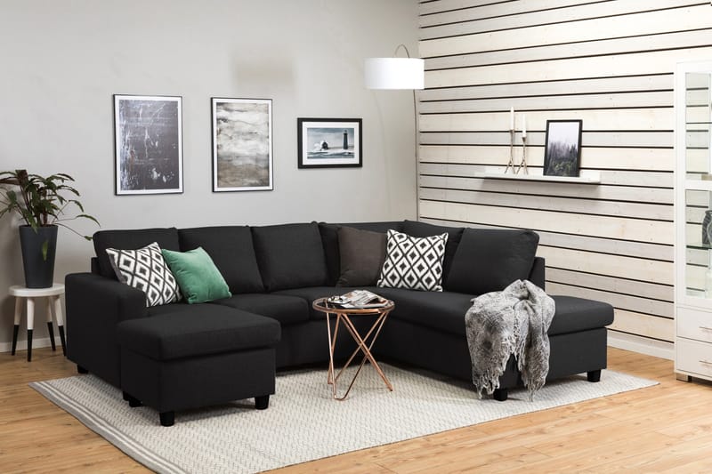 Crazy 4-sits Högervänd U-formad Large Soffa med Divan och Schäslong i Tyg - Antracit - Möbler - Soffa - U-soffa