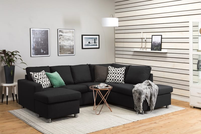 Crazy 4-sits Högervänd U-formad Large Soffa med Divan och Schäslong i Tyg - Antracit - Möbler - Soffa - U-soffa