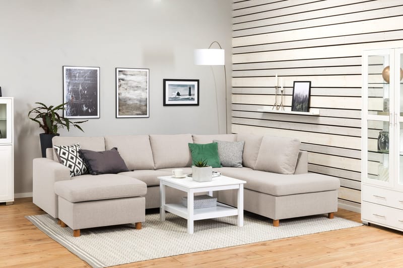 Crazy 4-sits Högervänd U-formad Large Soffa med Divan och Schäslong i Tyg - Beige - Möbler - Soffa - U-soffa