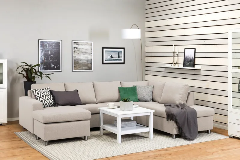 Crazy 4-sits Högervänd U-formad Large Soffa med Divan och Schäslong i Tyg - Beige - Möbler - Soffa - U-soffa