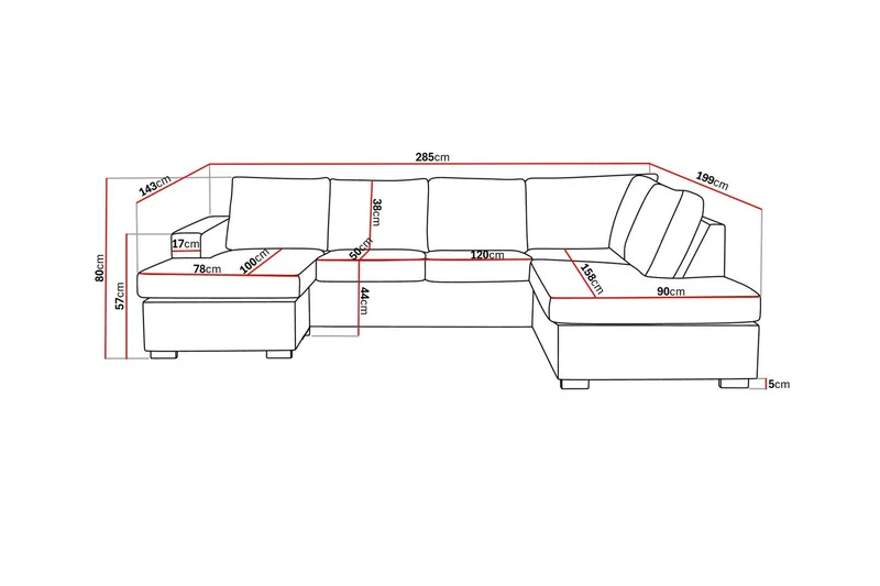 Crazy 4-sits Högervänd U-formad Large Soffa med Divan och Schäslong i Tyg - Beige - Möbler - Soffa - U-soffa