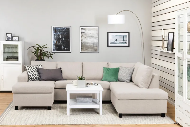 Crazy 4-sits Högervänd U-formad Large Soffa med Divan och Schäslong i Tyg - Beige - Möbler - Soffa - U-soffa