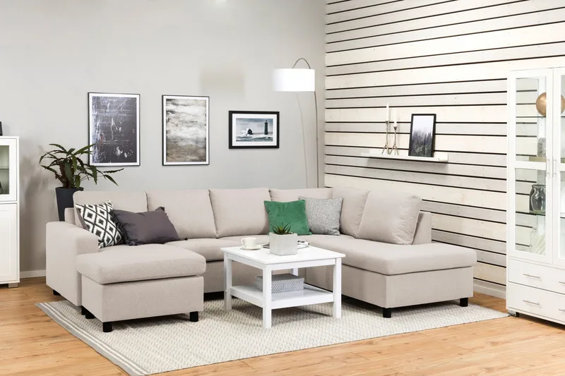 Crazy 4-sits Högervänd U-formad Large Soffa med Divan och Schäslong i Tyg - Beige - Möbler - Soffa - U-soffa