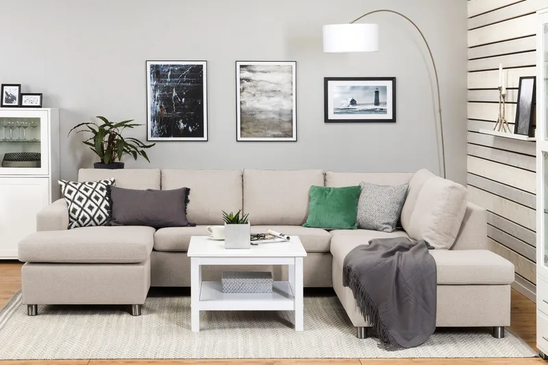 Crazy 4-sits Högervänd U-formad Large Soffa med Divan och Schäslong i Tyg - Beige - Möbler - Soffa - U-soffa