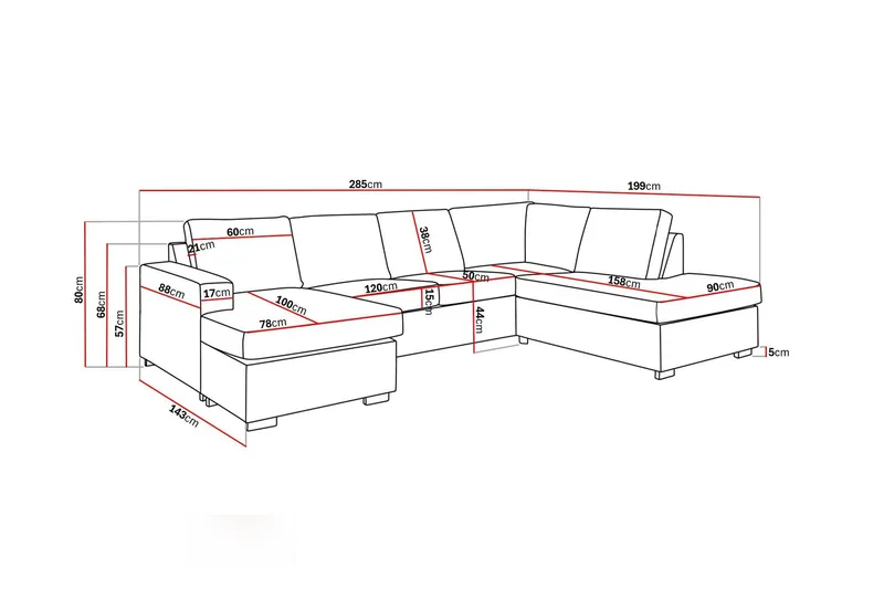 Crazy 4-sits Högervänd U-formad Large Soffa med Divan och Schäslong i Tyg - Beige - Möbler - Soffa - U-soffa