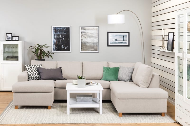 Crazy 4-sits Högervänd U-formad Large Soffa med Divan och Schäslong i Tyg - Beige - Möbler - Soffa - U-soffa