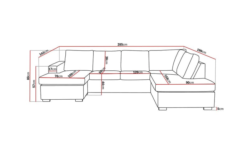 Crazy 4-sits Högervänd U-formad Large Soffa med Divan och Schäslong i Tyg - Brun - Möbler - Soffa - U-soffa