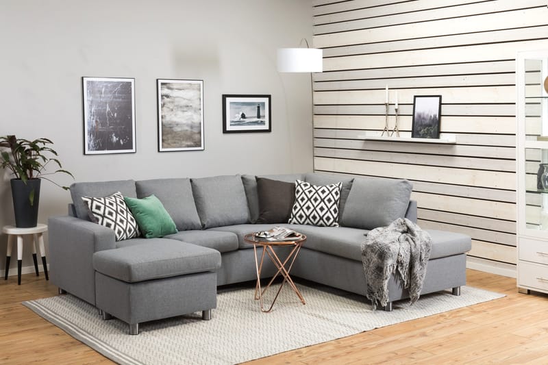 Crazy 4-sits Högervänd U-formad Large Soffa med Divan och Schäslong i Tyg - Grå - Möbler - Soffa - U-soffa