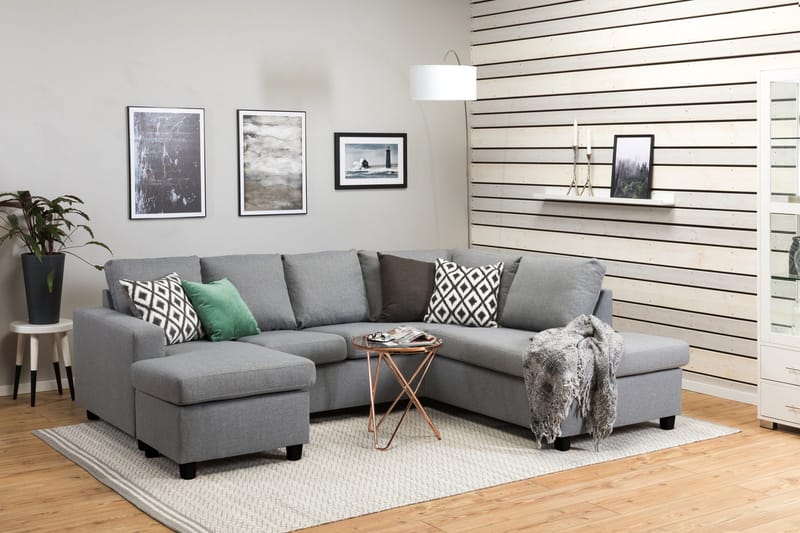 Crazy 4-sits Högervänd U-formad Large Soffa med Divan och Schäslong i Tyg - Grå - Möbler - Soffa - U-soffa