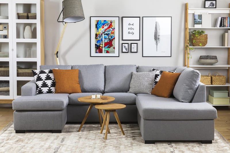 Crazy 4-sits Högervänd U-formad Large Soffa med Divan och Schäslong i Tyg - Grå - Möbler - Soffa - U-soffa