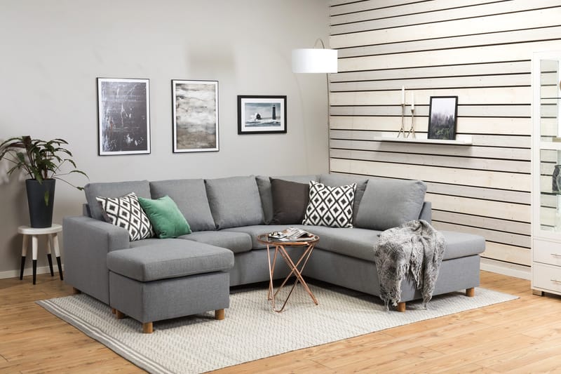 Crazy 4-sits Högervänd U-formad Large Soffa med Divan och Schäslong i Tyg - Grå - Möbler - Soffa - U-soffa