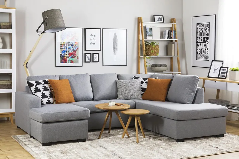 Crazy 4-sits Högervänd U-formad Large Soffa med Divan och Schäslong i Tyg - Grå - Möbler - Soffa - U-soffa