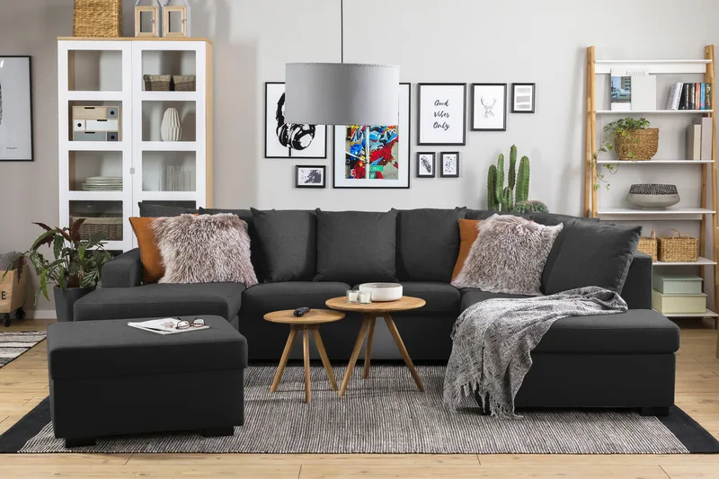 Crazy 4-sits Högervänd U-formad Large Soffa med Divan och Schäslong i Tyg inkl Kuvertkuddar - Antracit - Möbler - Soffa - U-soffa