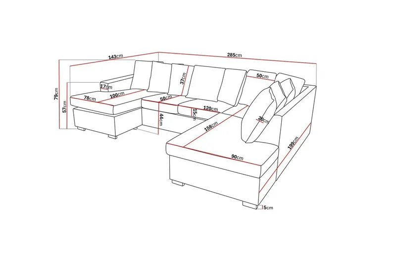 Crazy 4-sits Högervänd U-formad Large Soffa med Divan och Schäslong i Tyg inkl Kuvertkuddar - Grå - Möbler - Soffa - U-soffa