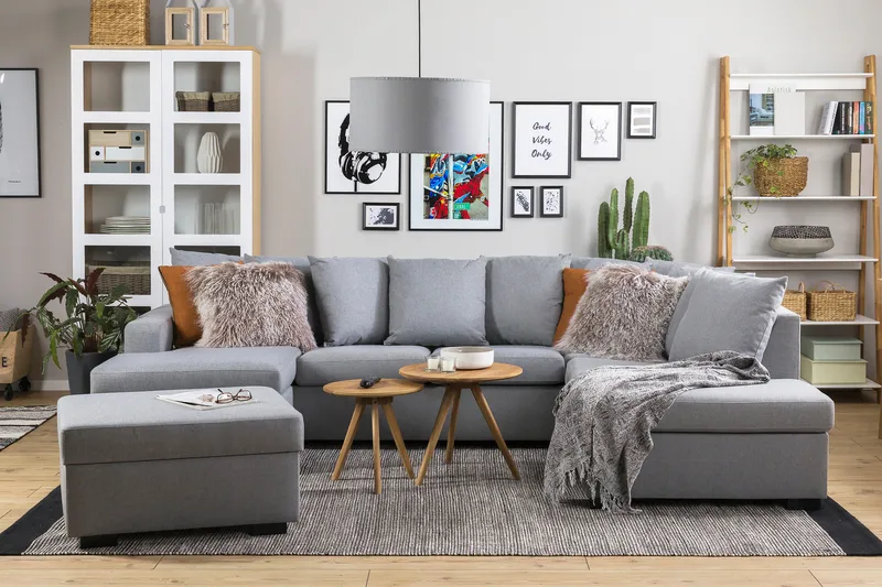 Crazy 4-sits Högervänd U-formad Large Soffa med Divan och Schäslong i Tyg inkl Kuvertkuddar - Grå - Möbler - Soffa - U-soffa