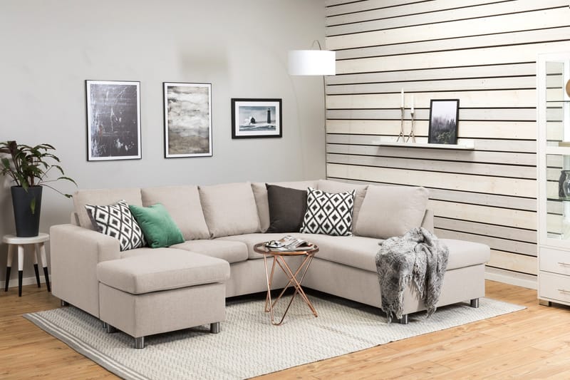 Crazy 4-sits Högervänd U-formad Small Soffa med Divan och Schäslong i Tyg - Beige - Möbler - Soffa - U-soffa