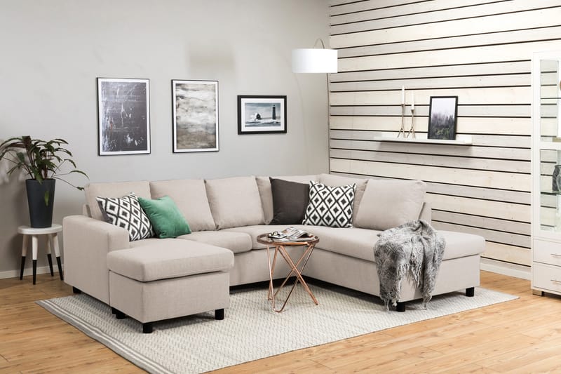 Crazy 4-sits Högervänd U-formad Small Soffa med Divan och Schäslong i Tyg - Beige - Möbler - Soffa - U-soffa