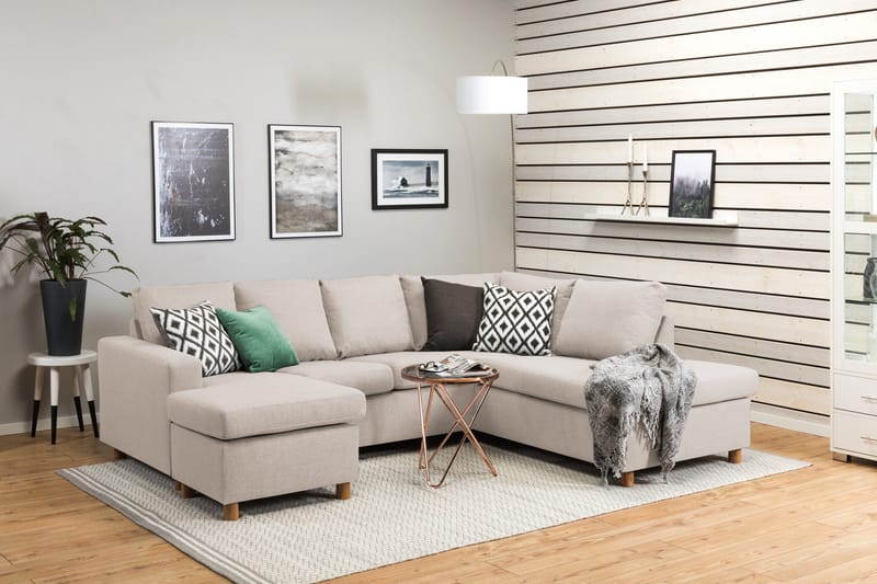 Crazy 4-sits Högervänd U-formad Small Soffa med Divan och Schäslong i Tyg - Beige - Möbler - Soffa - U-soffa