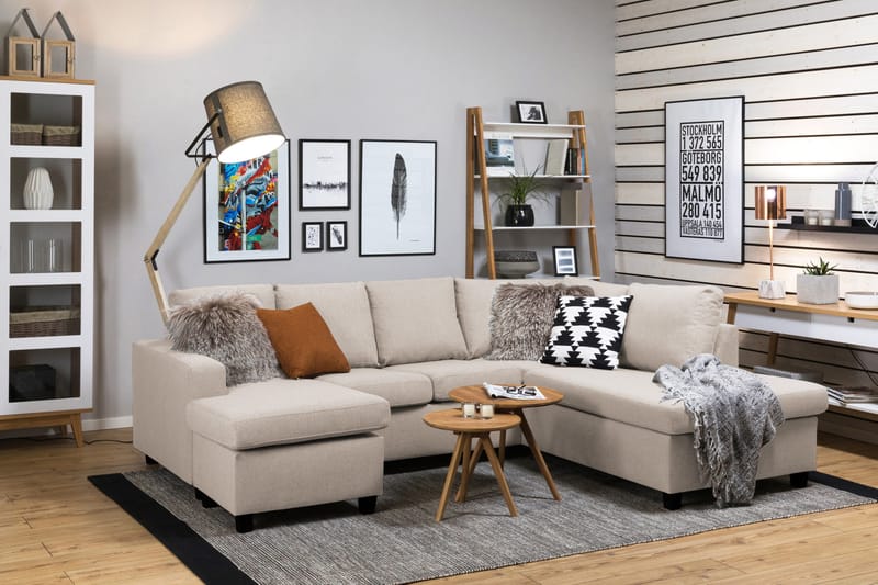 Crazy 4-sits Högervänd U-formad Small Soffa med Divan och Schäslong i Tyg - Beige - Möbler - Soffa - U-soffa