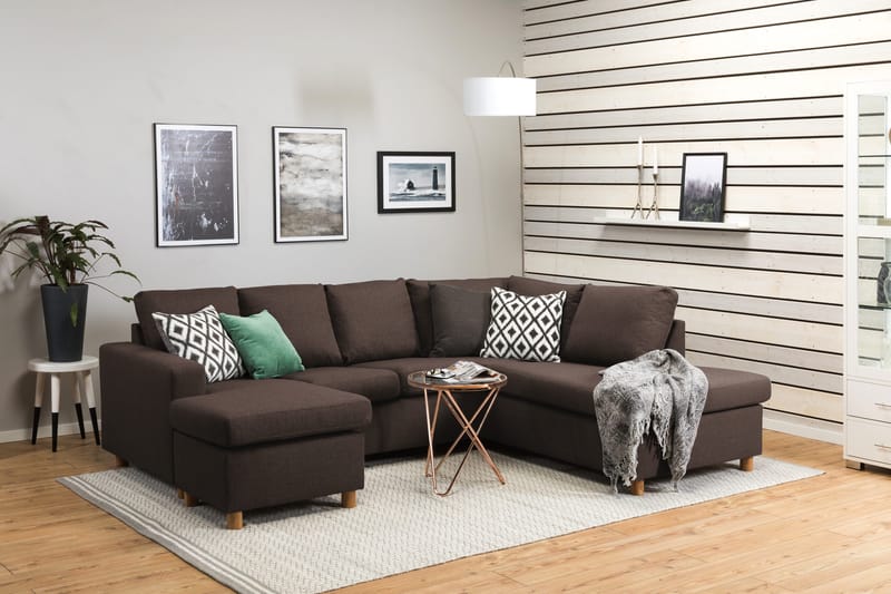 Crazy 4-sits Högervänd U-formad Small Soffa med Divan och Schäslong i Tyg - Brun - Möbler - Soffa - U-soffa