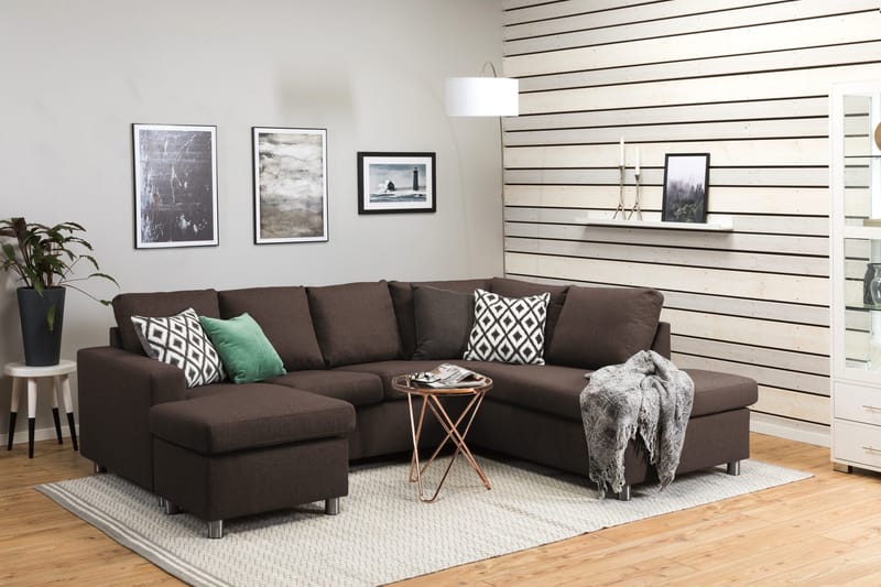 Crazy 4-sits Högervänd U-formad Small Soffa med Divan och Schäslong i Tyg - Brun - Möbler - Soffa - U-soffa