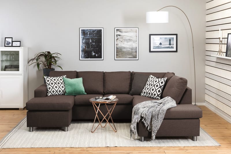 Crazy 4-sits Högervänd U-formad Small Soffa med Divan och Schäslong i Tyg - Brun - Möbler - Soffa - U-soffa