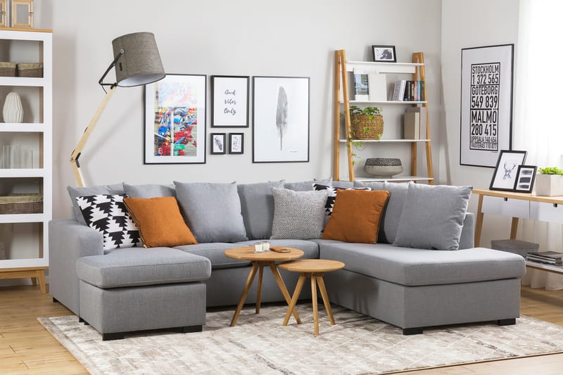 Crazy 4-sits Högervänd U-formad Small Soffa med Divan och Schäslong i Tyg inkl Kuvertkuddar - Grå - Möbler - Soffa - U-soffa