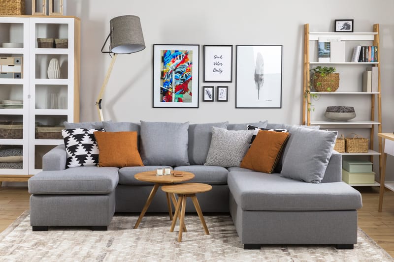 Crazy 4-sits Högervänd U-formad Small Soffa med Divan och Schäslong i Tyg inkl Kuvertkuddar - Grå - Möbler - Soffa - U-soffa