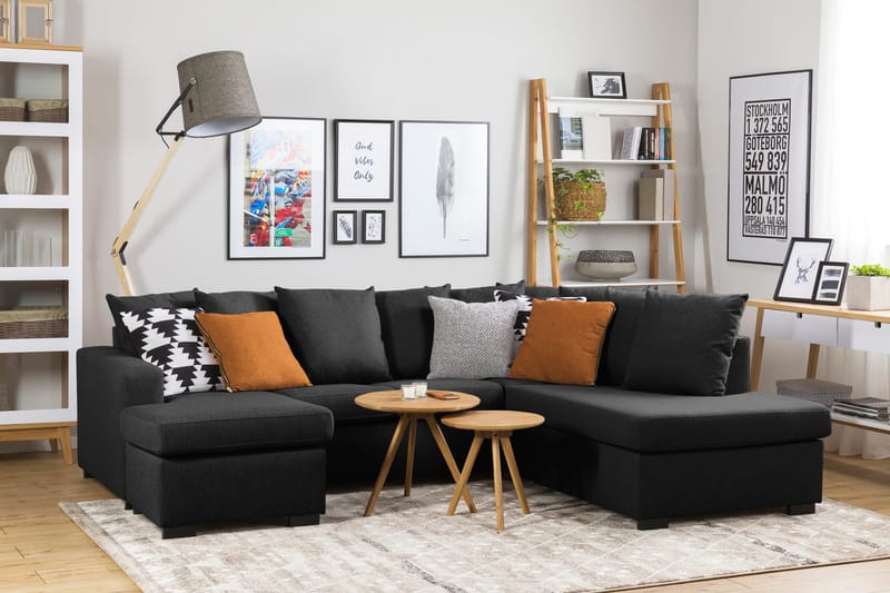 Crazy 4-sits Högervänd U-formad Small Soffa med Divan och Schäslong i Tyg inkl Kuvertkuddar - Mörkgrå - Möbler - Soffa - U-soffa