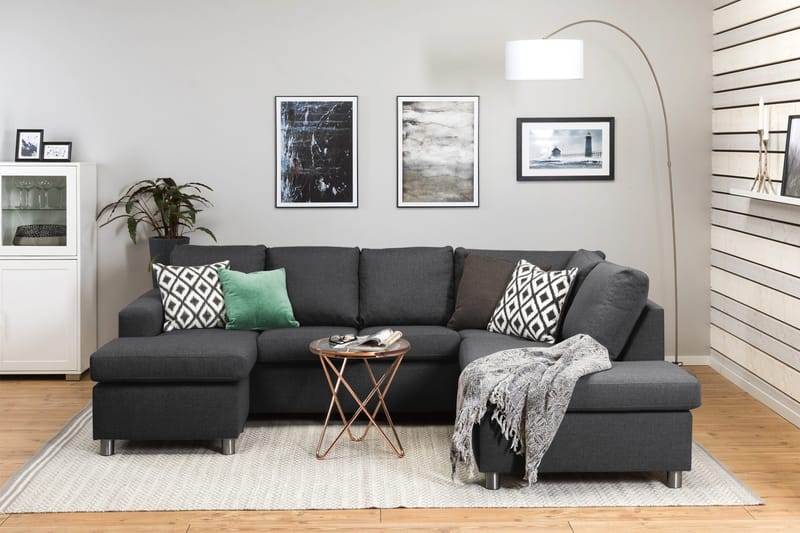 Crazy 4-sits Högervänd U-formad Small Soffa med Divan och Schäslong i Tyg - Mörkgrå - Möbler - Soffa - U-soffa