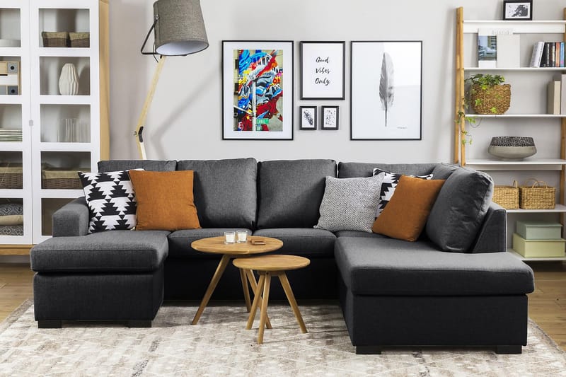 Crazy 4-sits Högervänd U-formad Small Soffa med Divan och Schäslong i Tyg - Mörkgrå - Möbler - Soffa - U-soffa