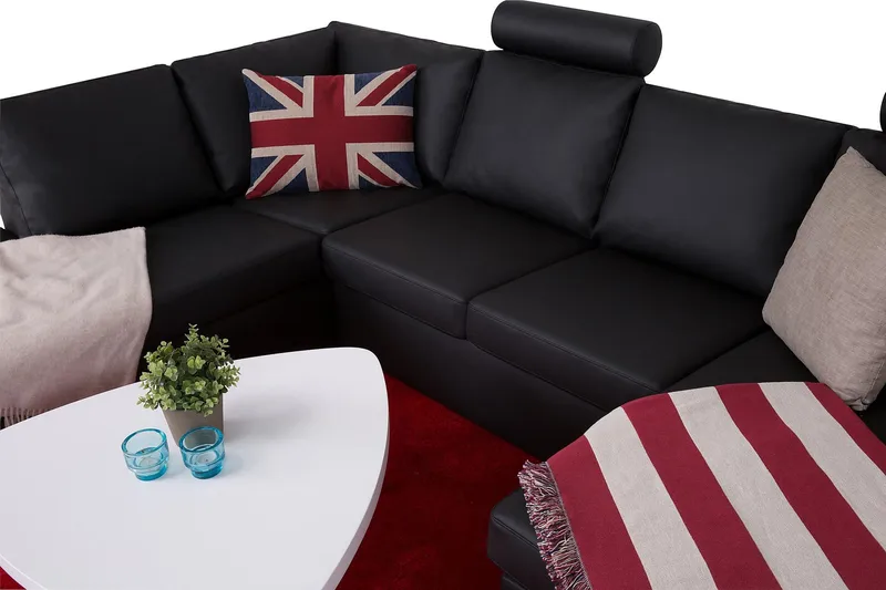 Crazy 4-sits Vänstervänd U-formad Large Soffa med Divan och Schäslong i Konstläder - Svart - Möbler - Soffa - U-soffa