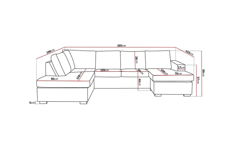 Crazy 4-sits Vänstervänd U-formad Large Soffa med Divan och Schäslong i Konstläder - Svart - Möbler - Soffa - Skinnsoffor