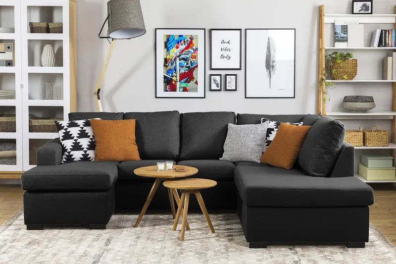 Crazy 4-sits Vänstervänd U-formad Large Soffa med Divan och Schäslong i Tyg - Antracit - Möbler - Soffa - U-soffa