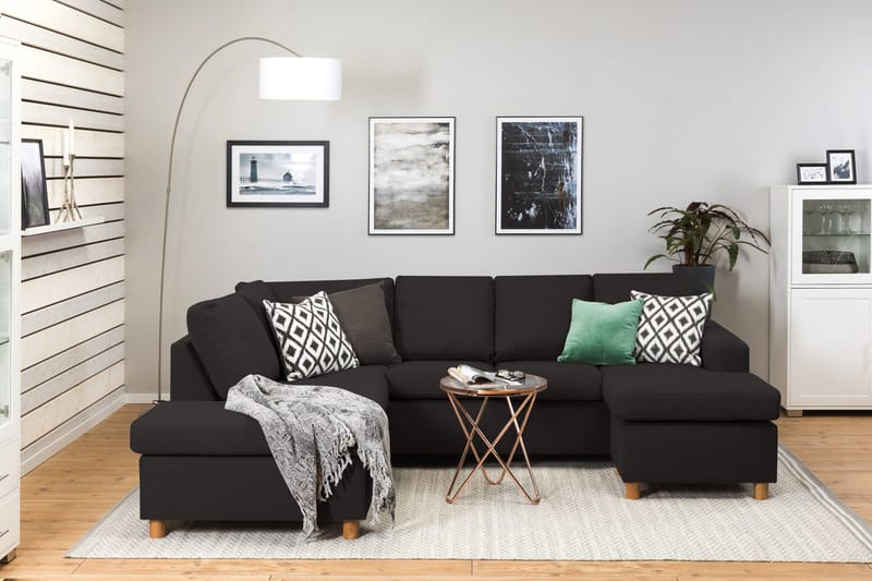 Crazy 4-sits Vänstervänd U-formad Large Soffa med Divan och Schäslong i Tyg - Antracit - Möbler - Soffa - U-soffa