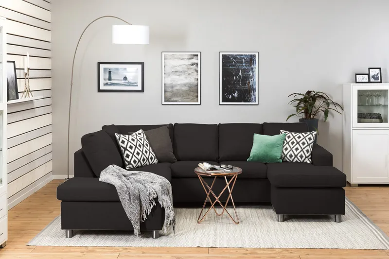 Crazy 4-sits Vänstervänd U-formad Large Soffa med Divan och Schäslong i Tyg - Antracit - Möbler - Soffa - U-soffa