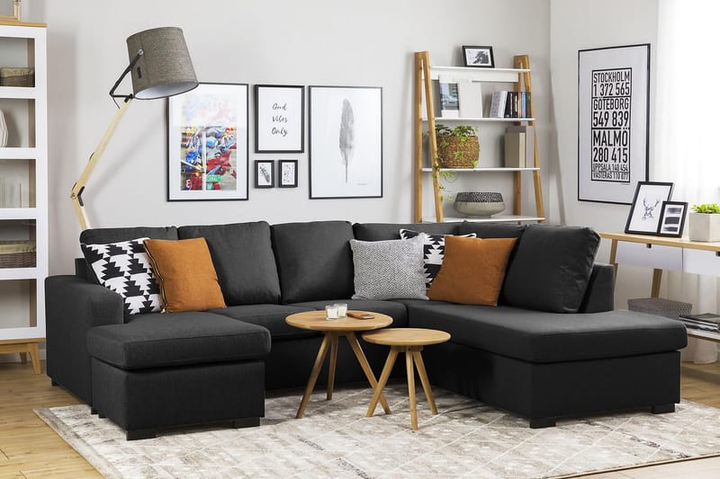 Crazy 4-sits Vänstervänd U-formad Large Soffa med Divan och Schäslong i Tyg - Antracit - Möbler - Soffa - U-soffa