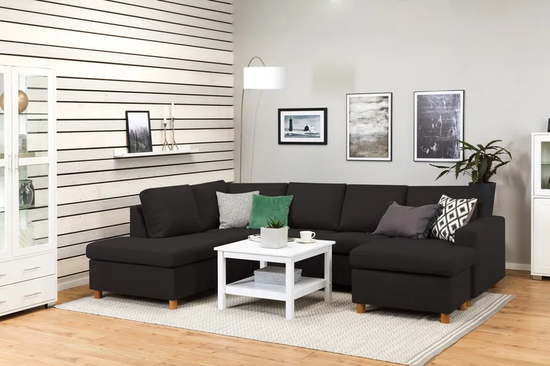 Crazy 4-sits Vänstervänd U-formad Large Soffa med Divan och Schäslong i Tyg - Antracit - Möbler - Soffa - U-soffa