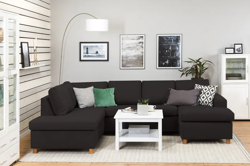 Crazy 4-sits Vänstervänd U-formad Large Soffa med Divan och Schäslong i Tyg - Antracit - Möbler - Soffa - U-soffa